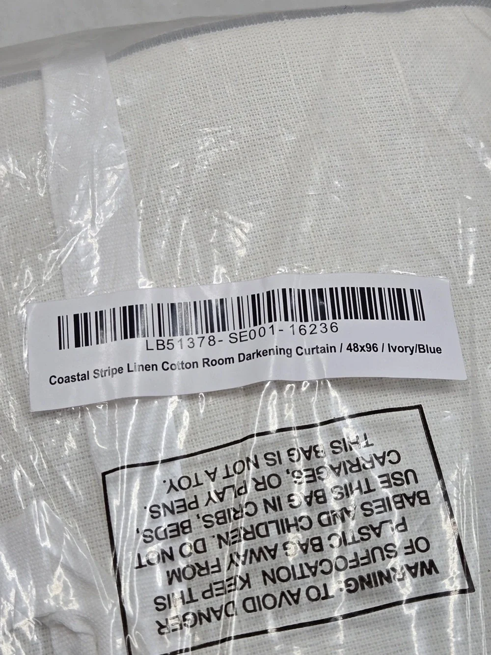 NWT QUINCE Set 2 48x96 Coastal Stripe Linen Cotton True Blackout Curtains 9202